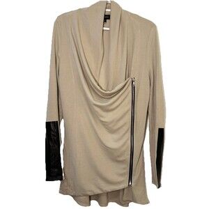 Fifteen Twenty M Sienna Brown Moto Zip Cardigan Lamb Leather Retail $303 USA